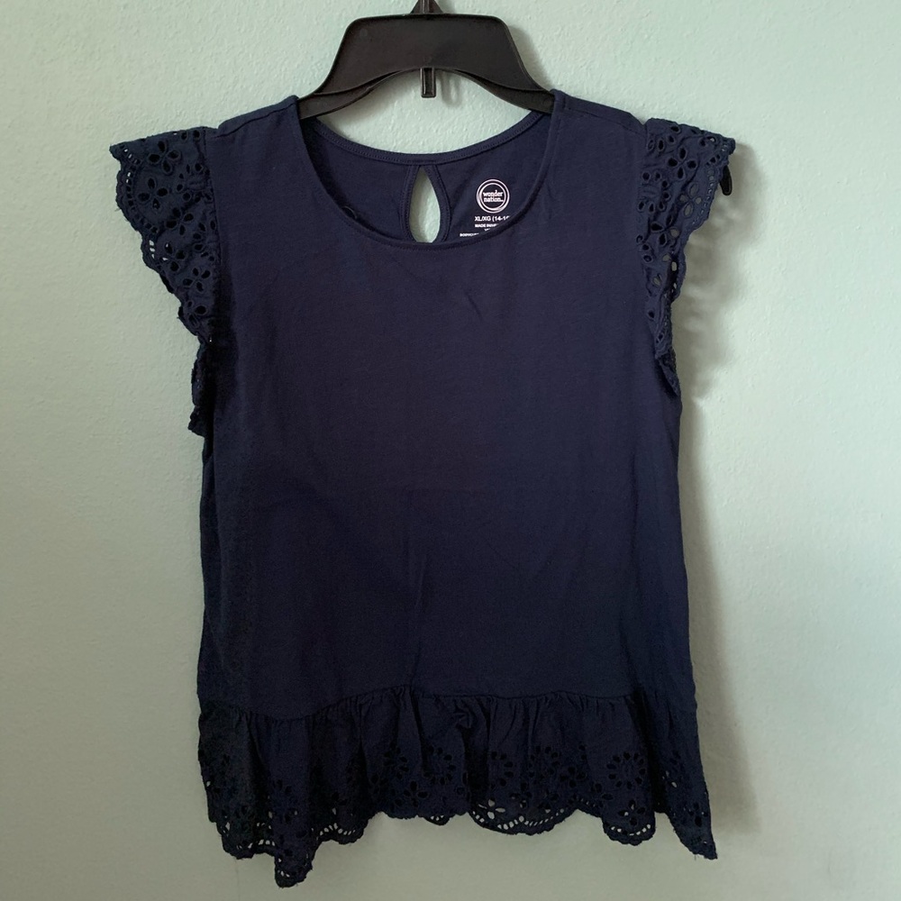 Navy lace girls shirt